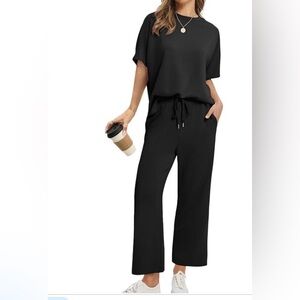 NWT PINSPARK Black Short Sleeve Top and Pants Set